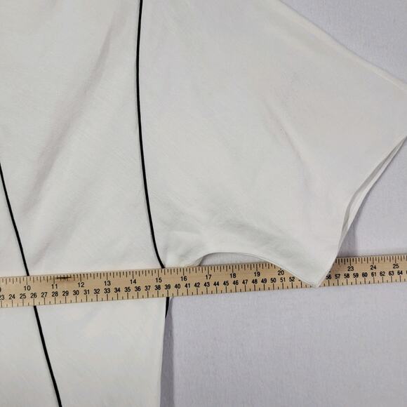 Massimo Dutti Linen Blend Midi Dress M White Short Sleeve Flowing Vacation Chic - Picture 11 of 13